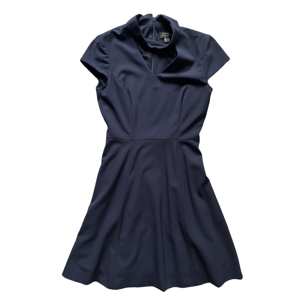 Tahari ASL Navy A Line Dress with Choker Neck Detail
